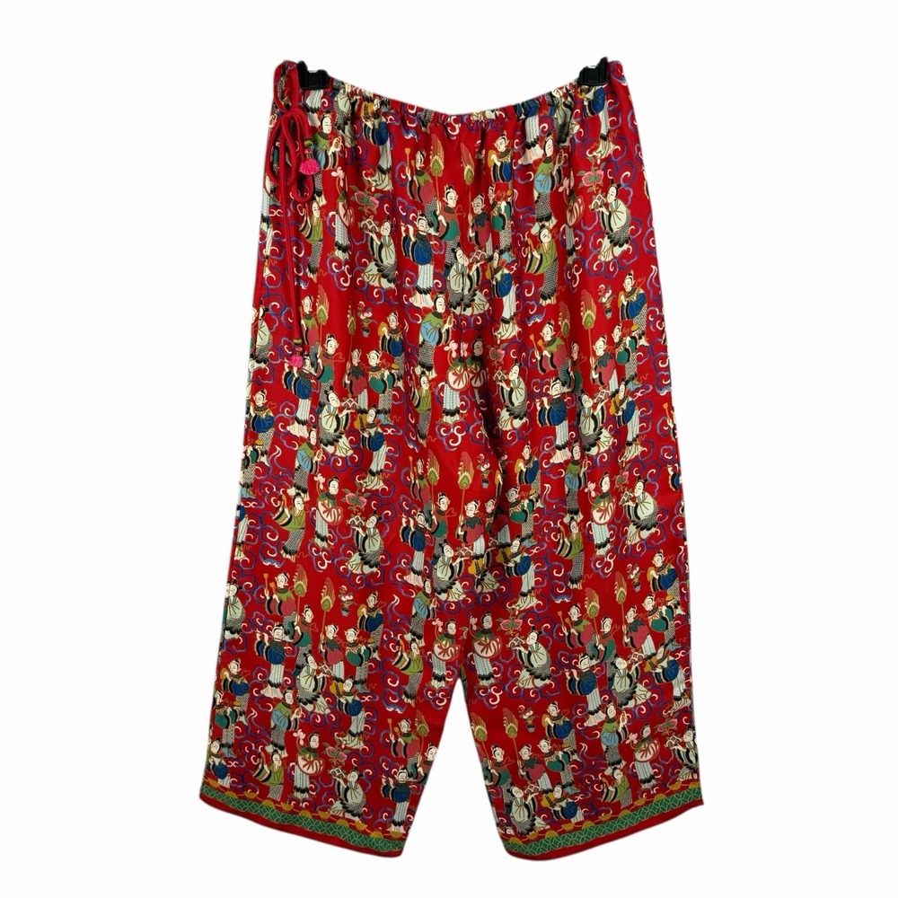 Josie Natori Geisha Tea Garden Crop Pant 22'' inseam Pajama Red Sz M (approx) - Picture 4 of 10